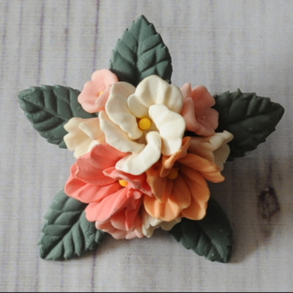 Vintage Jewelry - vintage clay star flower brooch
